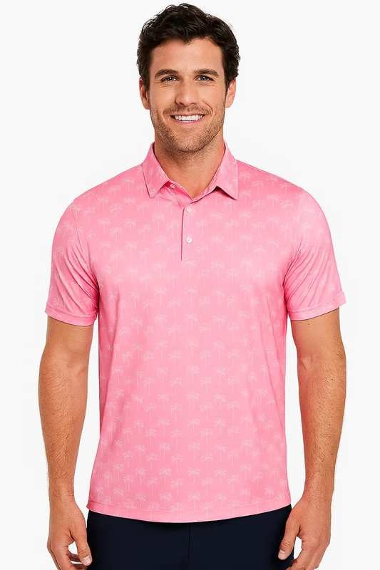 Pink Coconut Tree Polo Shirt - Antimicrobial Quick Dry Slim Fit for Men