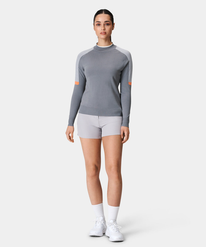 High Quality Ladies Active Wear Long Sleeve Golf Pullover Custom Logo Printed Crewneck Sweatshirt for Autumn Jersey Fabric Stand