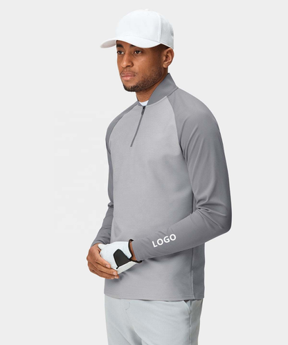 Custom Logo Casual Sport Golf Long Sleeve Quick Dry 1/4 Quarter Zip Neck Hoodie Pullovers Sweatshirts for Men