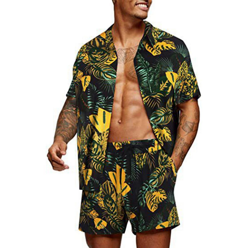 Design Pattern Allover Printing Family Vacation Shirts Custom logo Beach Men Hawaiian Short Sleeve Flower Suits 2pc Sets