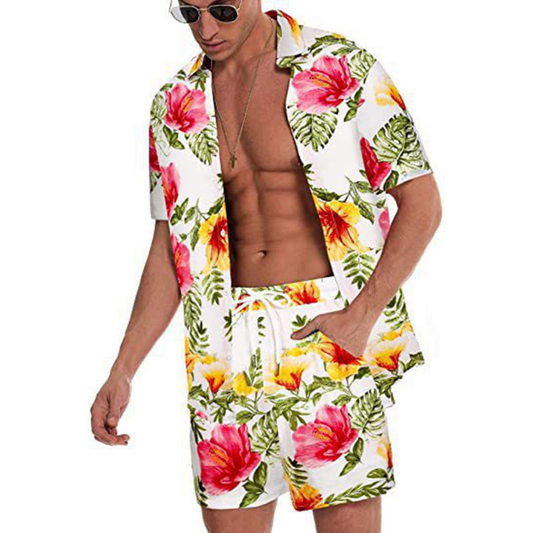 Design Pattern Allover Printing Family Vacation Shirts Custom logo Beach Men Hawaiian Short Sleeve Flower Suits 2pc Sets