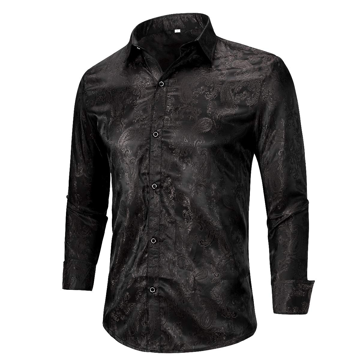 Custom White Polyester Long Sleeve Dress Shirt Party Button-down Paisley Men Shirt