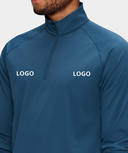 Custom Logo Print Luxury Long Sleeve 1/4 Quarter Zip Collar Fitness Sport Golf Pullover Hoodies Sweatshirts for Men