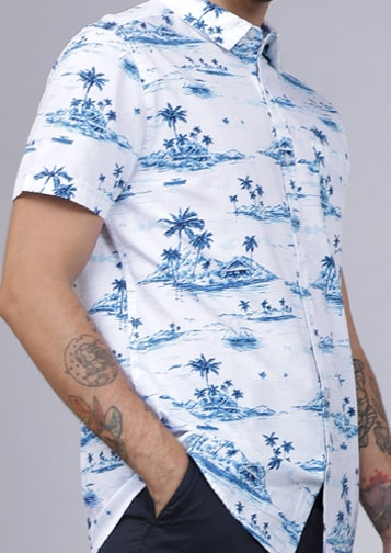 Custom Logo Design Men's Hawaiian Shirt Short Sleeves Coconut Printed Button Down Summer Beach Casual Shirts