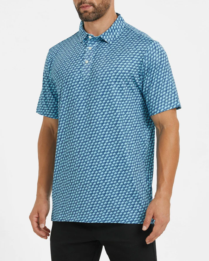 Men's Hawaii Golf Polo - Blue Tropical Pattern Coconut Tree Shirt