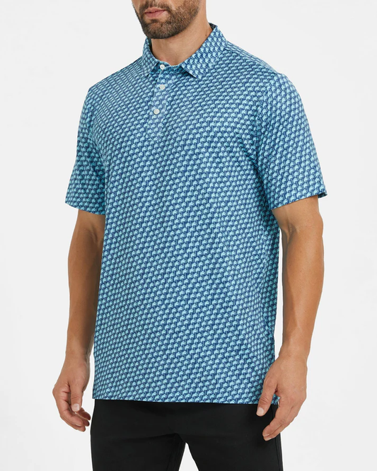 Men's Hawaii Golf Polo - Blue Tropical Pattern Coconut Tree Shirt