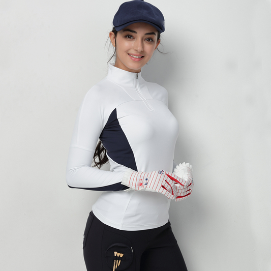Custom Logo Embroidered Design Women Slim Fit Lady Golf Clothing Manufacturer Stand Collar Quarter Zip Pullover Sweatshirt