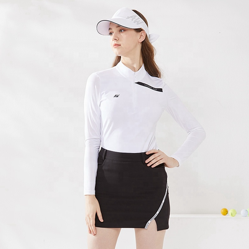Custom Design Women Zip Stand Collar Top Slim Fit Lady Manufacturer Apparel Embroidered Logo Golf Wear Polo Shirts for Women