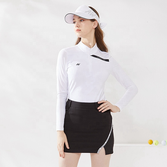 Custom Design Women Zip Stand Collar Top Slim Fit Lady Manufacturer Apparel Embroidered Logo Golf Wear Polo Shirts for Women