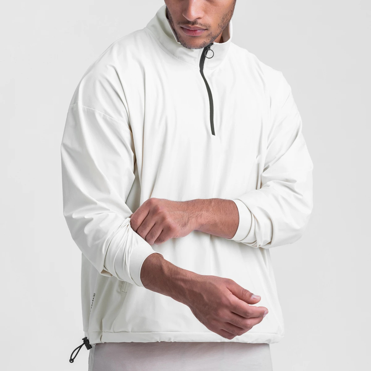 Custom Logo Men's Casual Street Wear Sport Short Waterproof Sweatshirt Adjustable 1/4 Zip Hem Drawstring XS Plain Dyed Print