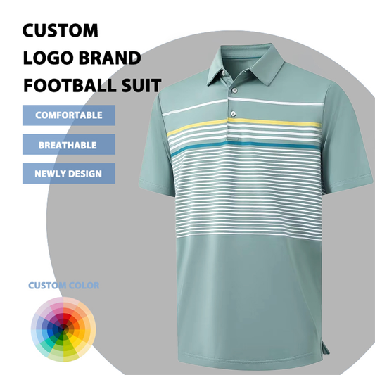 Custom Logo Spandex Polyester Moisture Wicking Dry Fit Lightweight Performance Striped Print Golf Polo Tshirts for Men