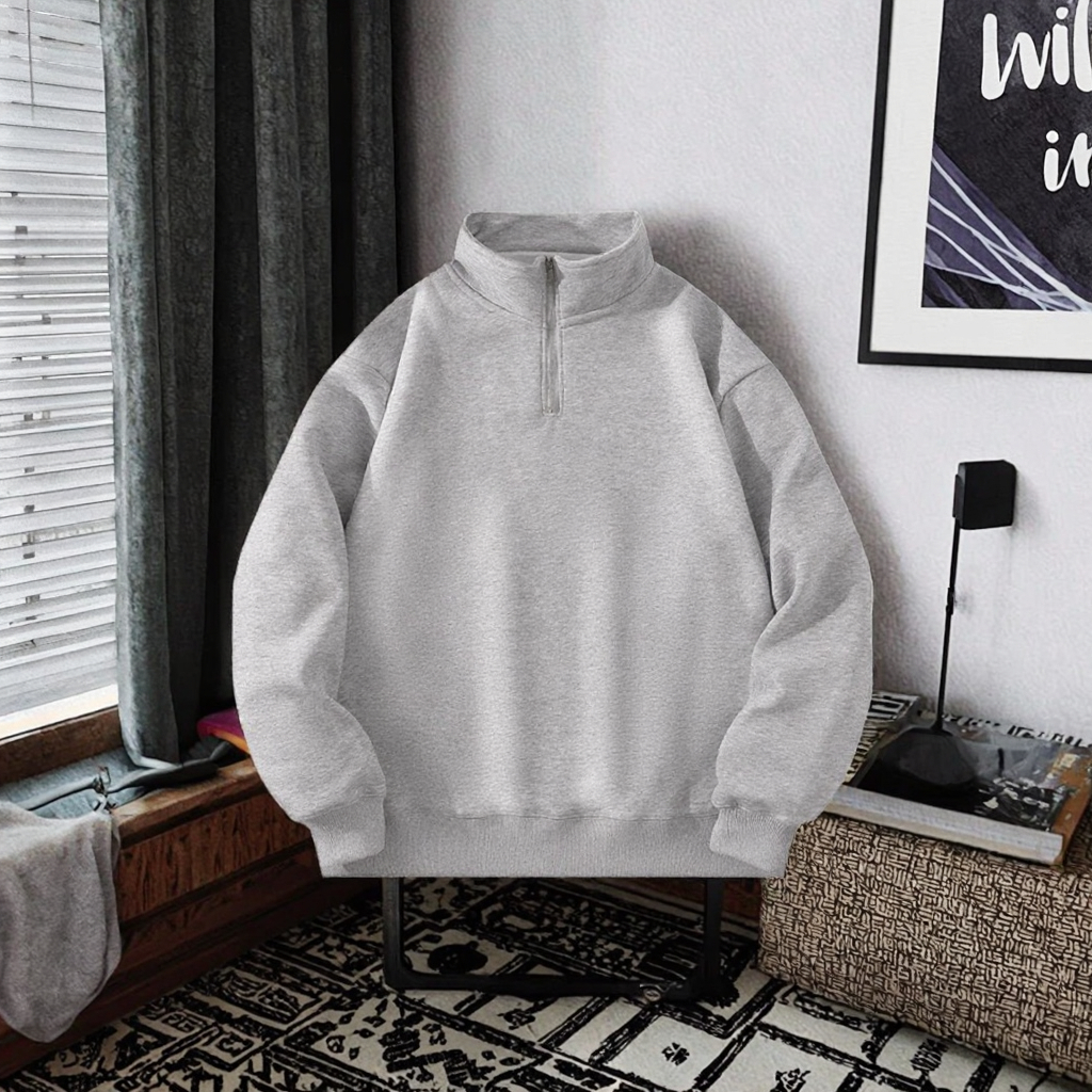 Men's High Quality Custom Cotton Half Zip Neck Crew Sweatshirt Fashion Embroidery Stand Collar Jumper Loose Fit Winter Style