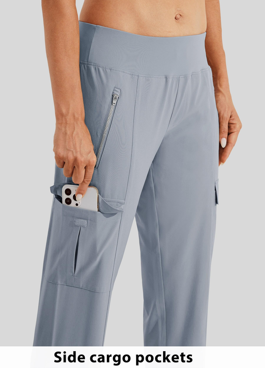 Women's lightweight golf pants with quick-drying and waterproof functions, customized logos, high-waisted, loose-fitting, sporty work pants with travel pockets