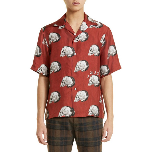 Custom Print Lang Skull Hawaiian Silk Bowling Shirt All-Over Logo Quick Dry Anti-Shrink Western Button Shirt