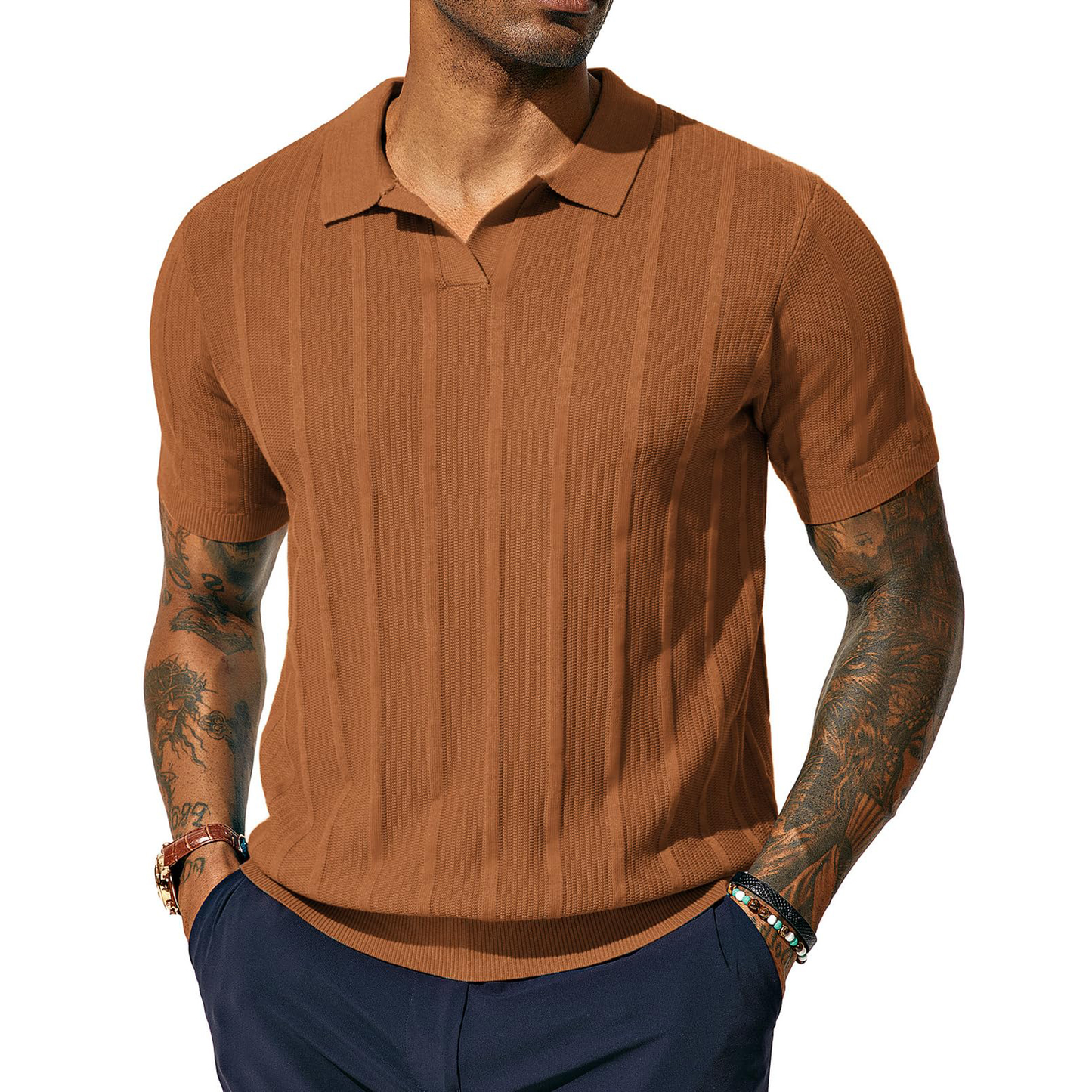 Custom logo Embroidered Luxury Manufacturer Mens Knit Cable Polo Casual Lapel Solid Color Knit Mens Polo Shirts Golf Clothes