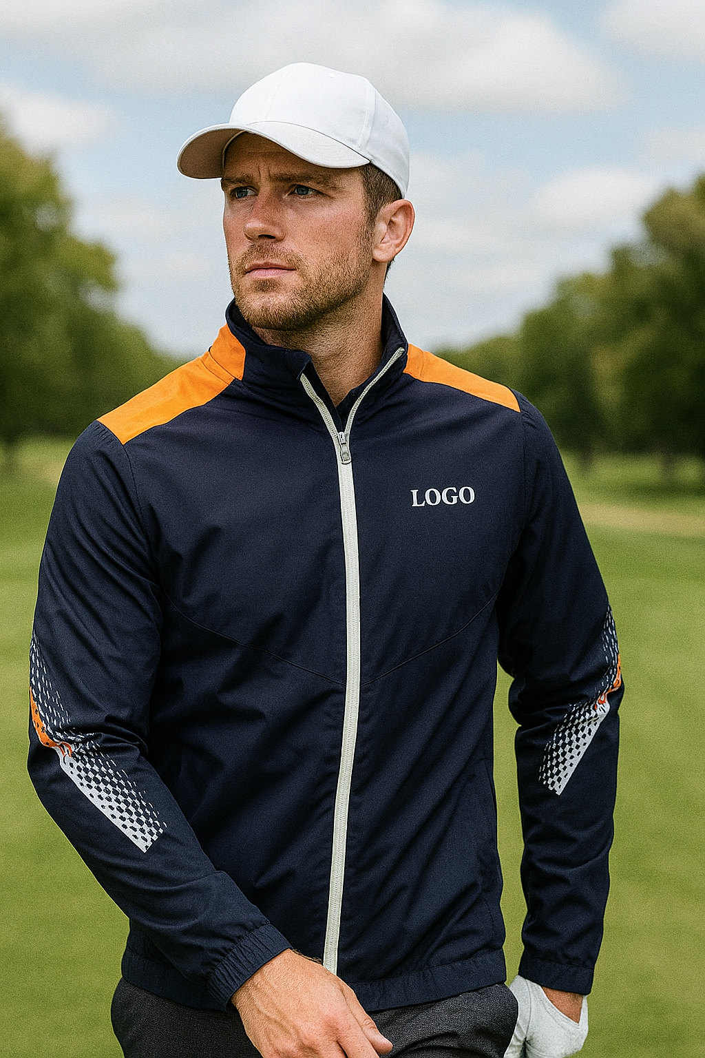 Custom Fashion Men Polyester Spandex Fabric Full Zip Stand Neck Performance Golf Jacket Men