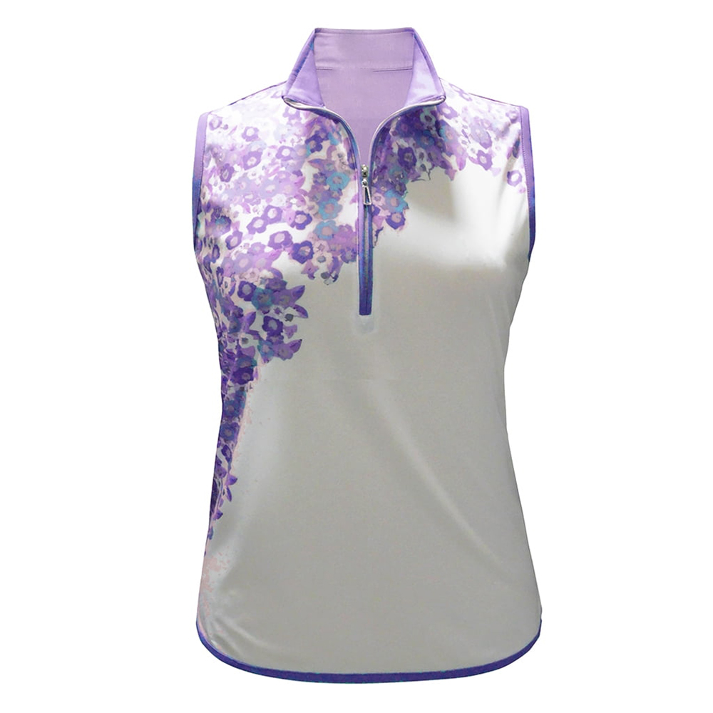 OEM customized women's sleeveless vintage floral printed golf jerseys, 1/4 zip pullovers, quarter-zip pullovers, women's sportswear