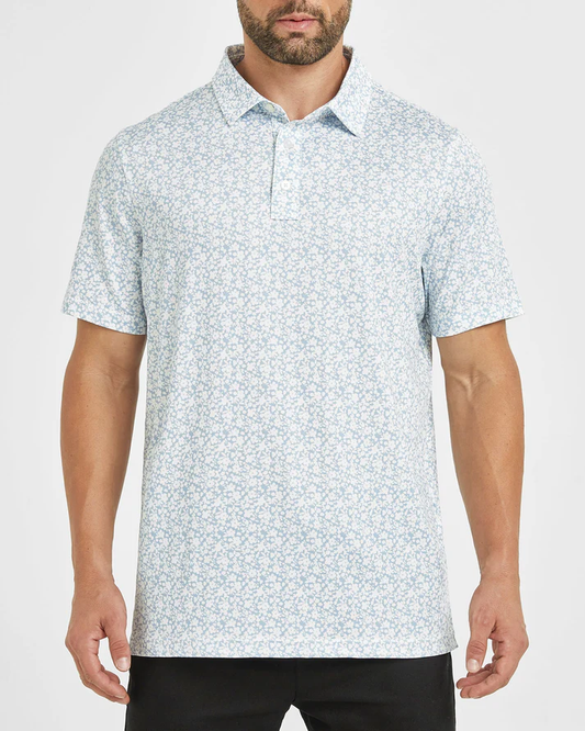 Men's Floral Golf Polo Shirt - Stylish White Flower Prints for Optimal Performance