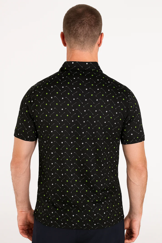 Antimicrobial Golf Polo Shirt - Quick Dry Slim Fit with Golf Equipment Patterns