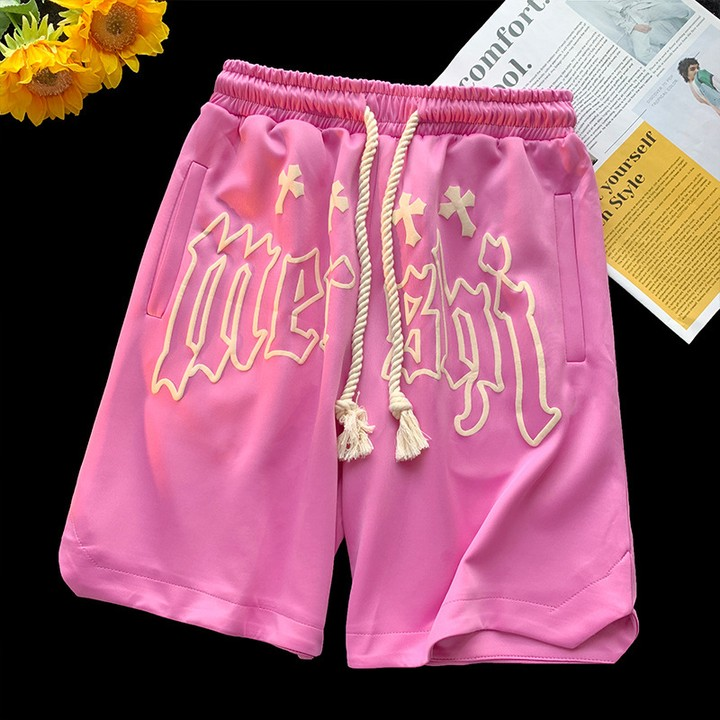 Customized men's shorts with four-way stretch waistbands and 3D bubble printing, suitable for sports like running, fitness, beach activities and basketball
