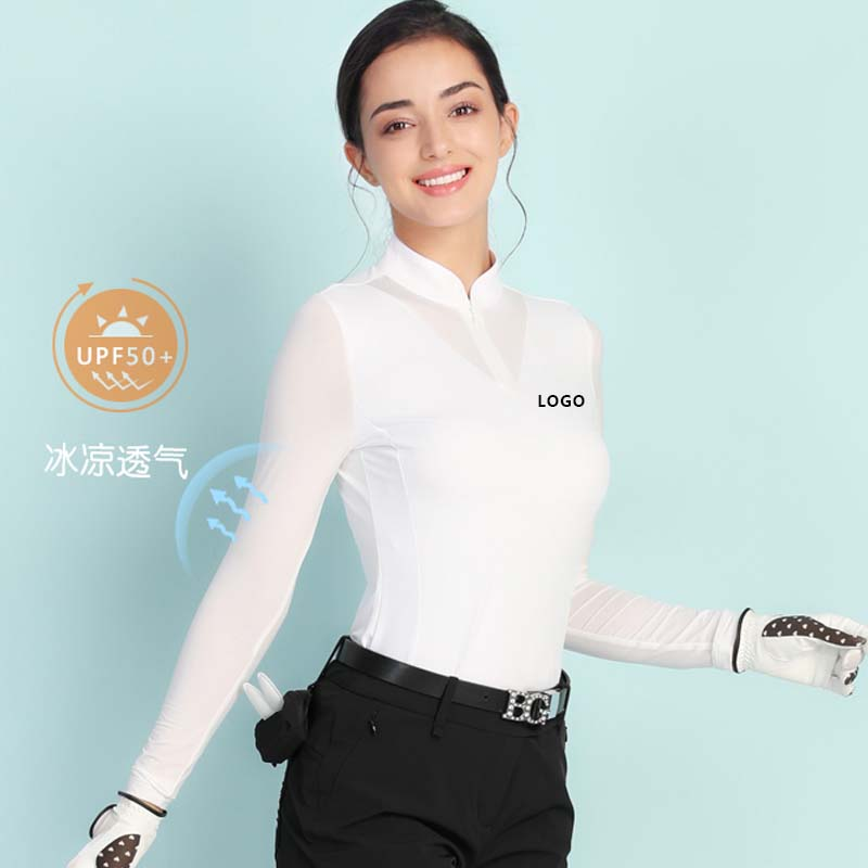 Custom Logo High Quality Long Sleeve Lady Ladies Polo Zip Sweatshirt Active Wear Shirts for Women