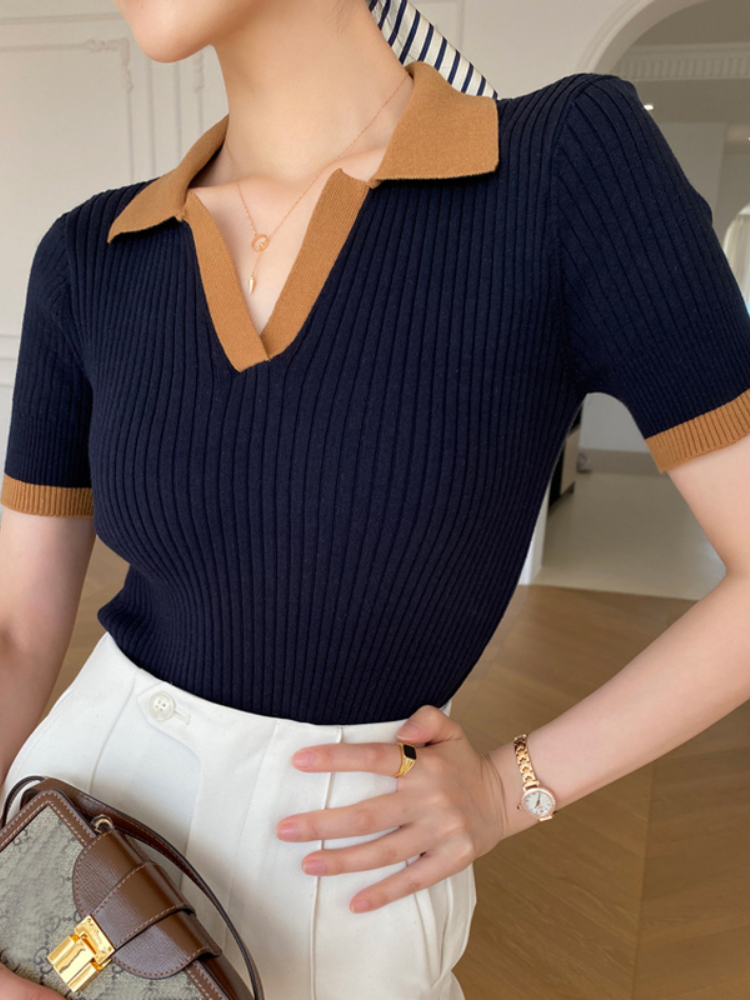 Custom Short Sleeve Tees Crop Top Slim Knitted Tee White Skinny School Girls Sex Uniform Polo T Shirt for Women