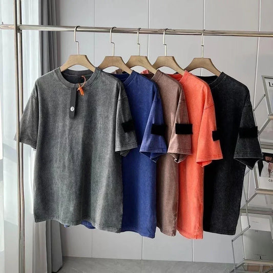 Bulk Custom Custom Summer Fashion Mercerized Cotton Printing logo Drop Shoulder Tshirt Smart Casual Acid Wash Blank t Shirts for Men with Logo Embroidery - Manufacturer Qiandao