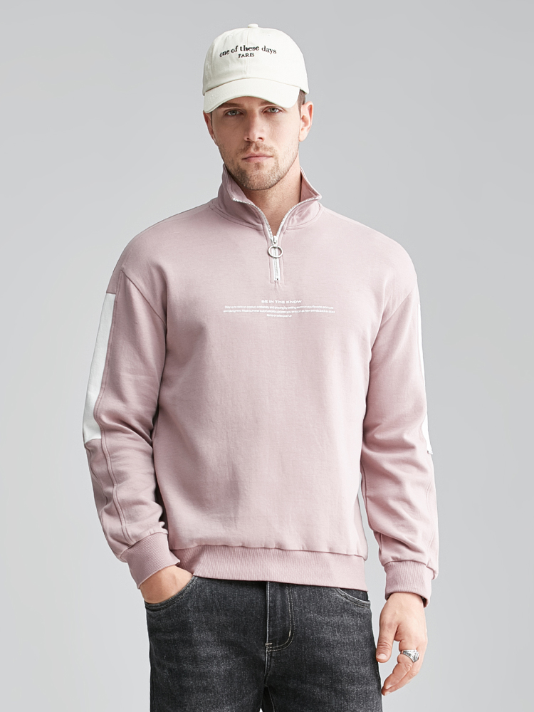 Custom Logo Print Letter Cotton Fashion Casual Loose Oversize Plus Size Color Block Sweatshirt Quarter 1/4 Zip Men Pullover