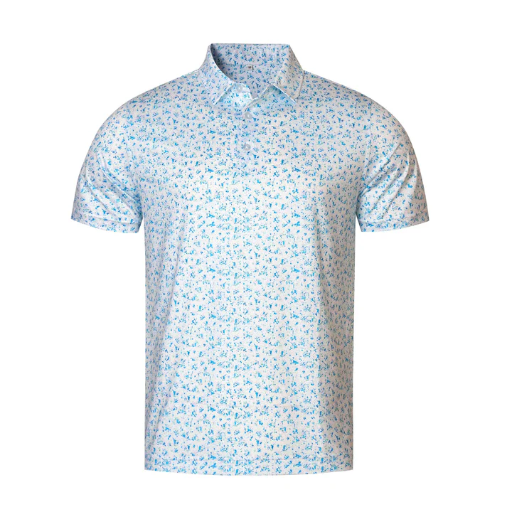 Blue Splatter Polo Shirt - Antimicrobial Quick Dry Slim Fit for Men