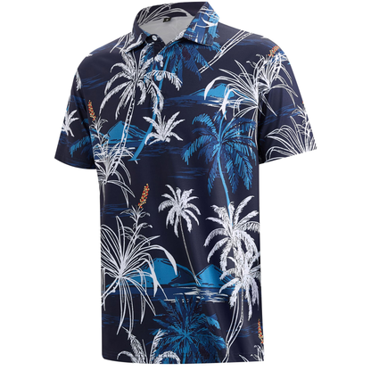 Custom Logo 88% Polyester 12% Spandex Short Sleeve Moisture Wicking Fashion Print Hawaiian Golf Polo Shirts