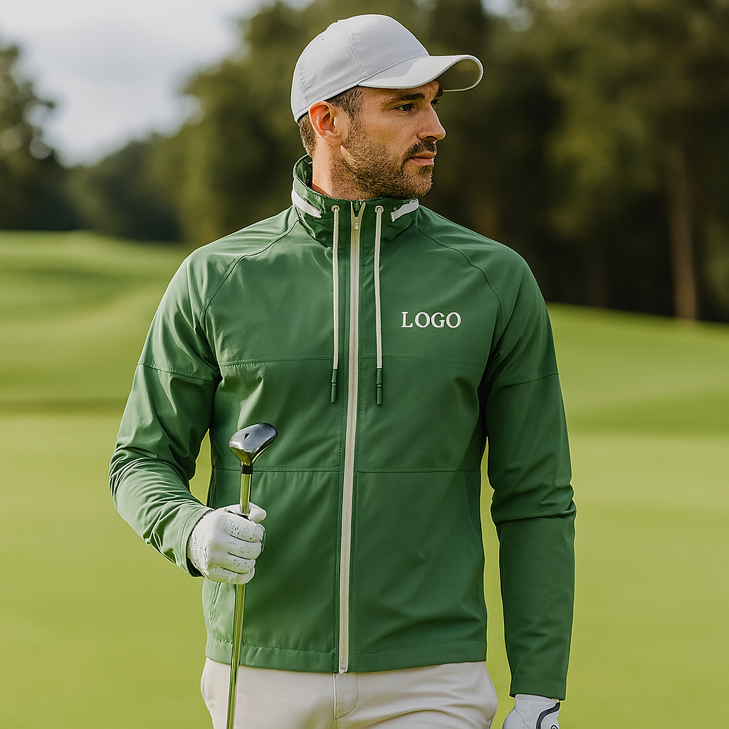 Custom Fashion Men Polyester Spandex Fabric Full Zip Stand Neck Performance Golf Jacket Men