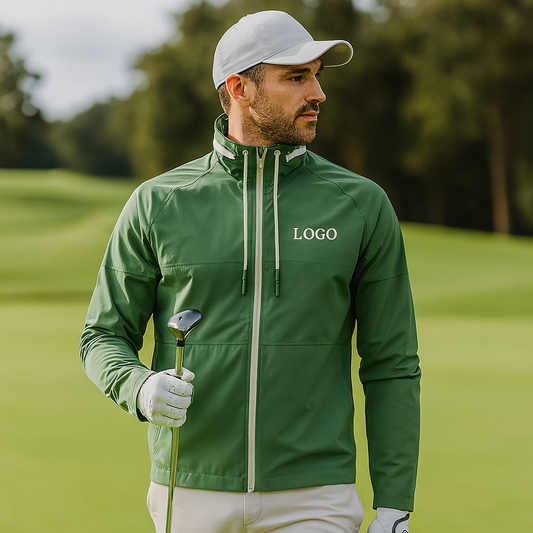 Custom Fashion Men Polyester Spandex Fabric Full Zip Stand Neck Performance Golf Jacket Men