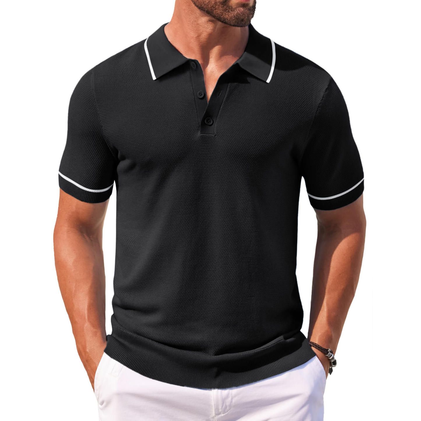 Custom logo Embroidered Luxury Manufacturer Mens Knit Cable Polo Casual Lapel Solid Color Knit Mens Polo Shirts Golf Clothes