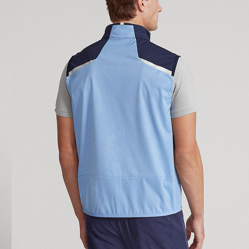 OEM casual men's color-blocked sleeveless waterproof vests with customized logos and full zippers