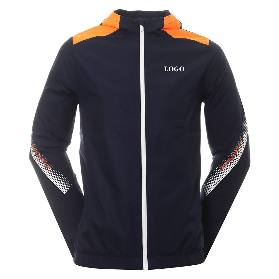 Custom Fashion Men Polyester Spandex Fabric Full Zip Stand Neck Performance Golf Jacket Men