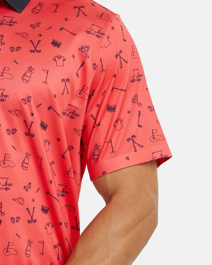 Men's Slim Fit Polo Shirts - Red Golf Polo Shirt with Stylish Print Design