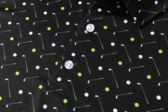 Antimicrobial Golf Polo Shirt - Quick Dry Slim Fit with Golf Equipment Patterns