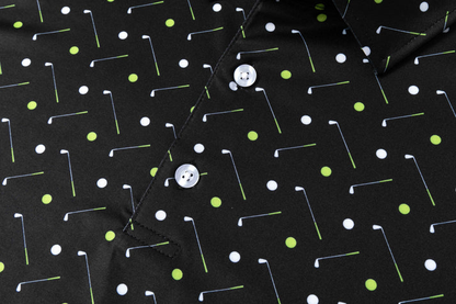 Antimicrobial Golf Polo Shirt - Quick Dry Slim Fit with Golf Equipment Patterns