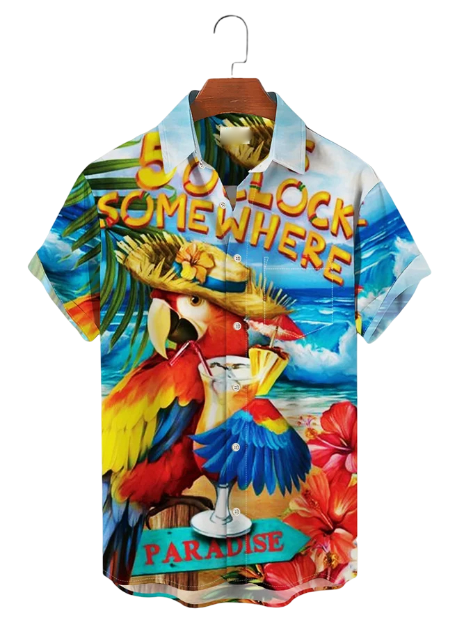 Design High Quality Slim Fit Printed Holiday Buttons up Short Sleeve Beach Custom Hawaiian Shirts for Men Casual