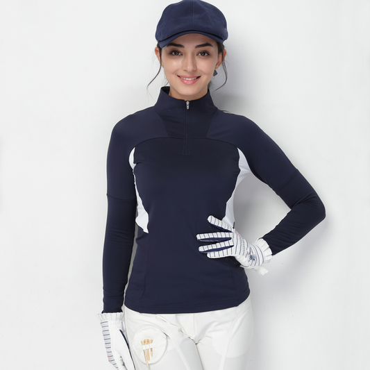 Custom Logo Embroidered Design Women Slim Fit Lady Golf Clothing Manufacturer Stand Collar Quarter Zip Pullover Sweatshirt