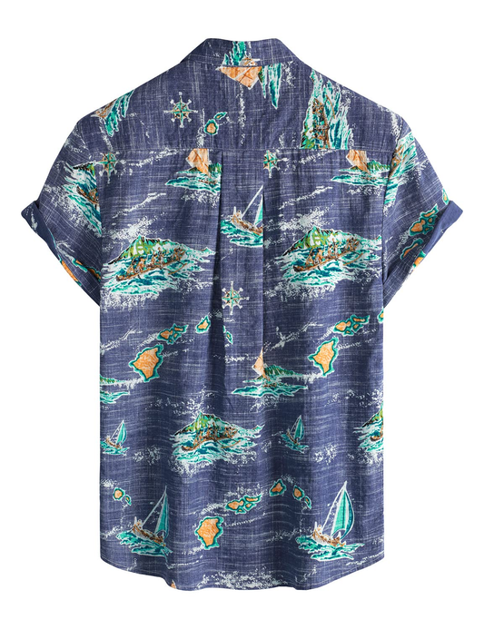Wholesale Custom Logo Vacation Casual Beach Hawaii Shirt Short Sleeve Cotton Linen Shirts for Men