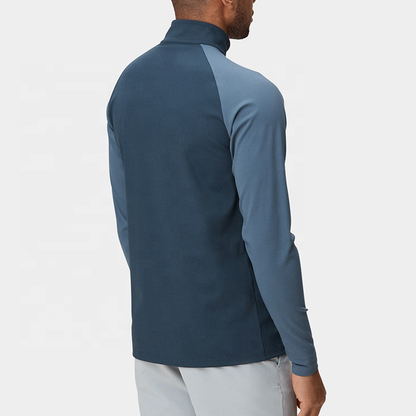 High Quality Spruce Blue Tour Quarter Zip Neck Golf Pullover Raglan Sleeves Half Zip Sweater for Men