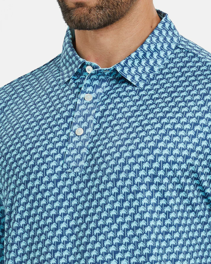 Men's Hawaii Golf Polo - Blue Tropical Pattern Coconut Tree Shirt