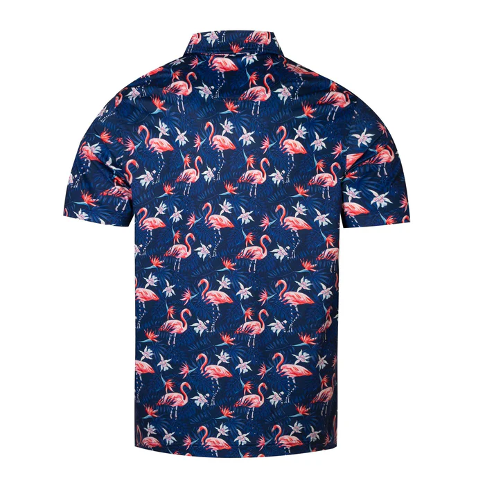 Tropical Flamingo Polo Shirt - Antimicrobial Quick Dry Slim Fit with Floral Pattern Design