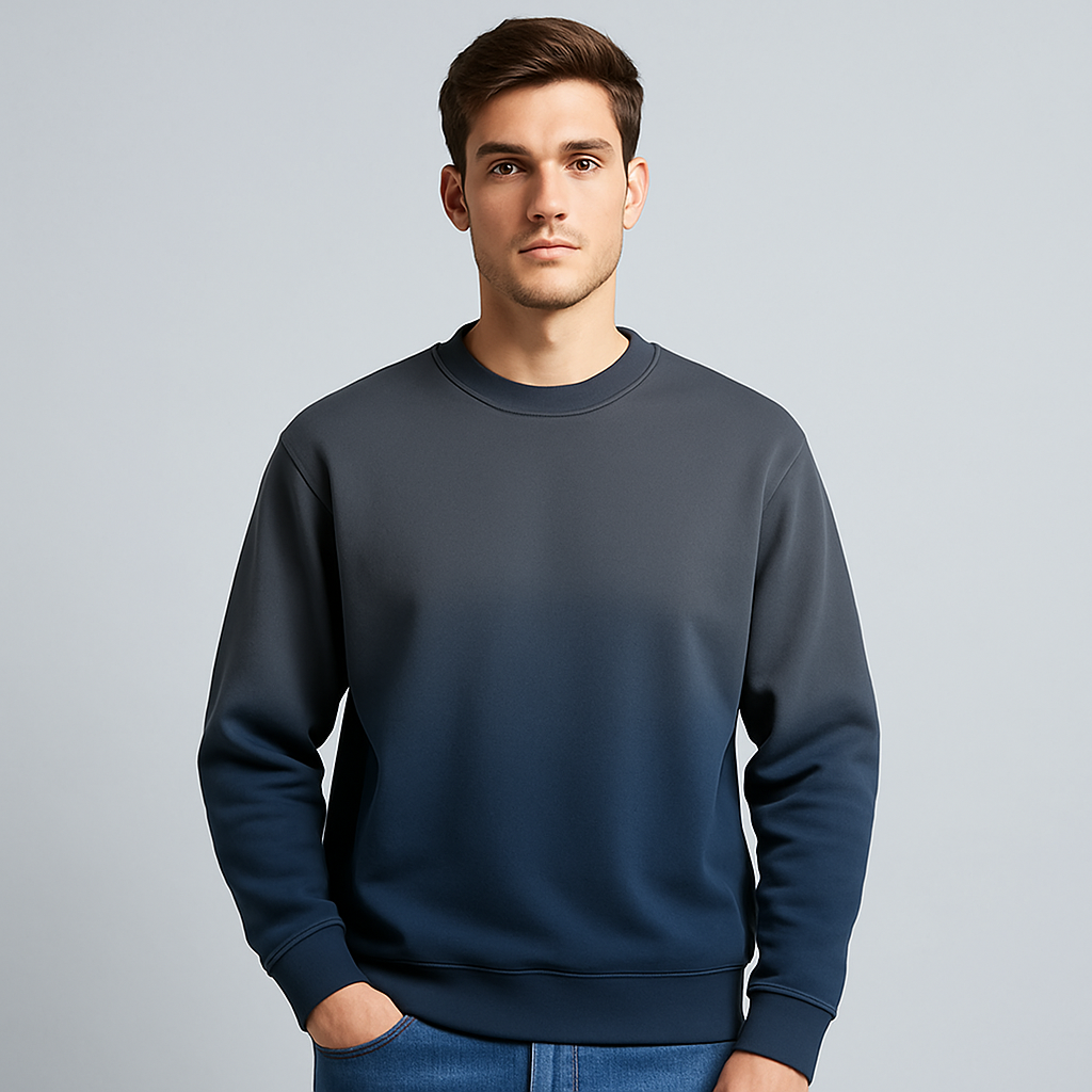Custom Men's Sweatshirts Casual Round Neck Gradient Solid Color Loose Fit with Two Open Pullover