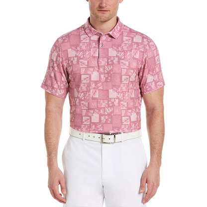 Custom Logo Pattern High Quality Performance Men Contrast Trim All Over Print 94 Polyester 6 Elastane Shirt Golf Polos