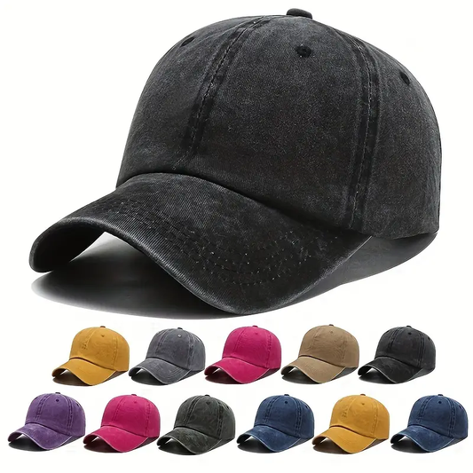 Custom logo retro cotton adjustable unstructured hats, solid-color washed sports baseball caps