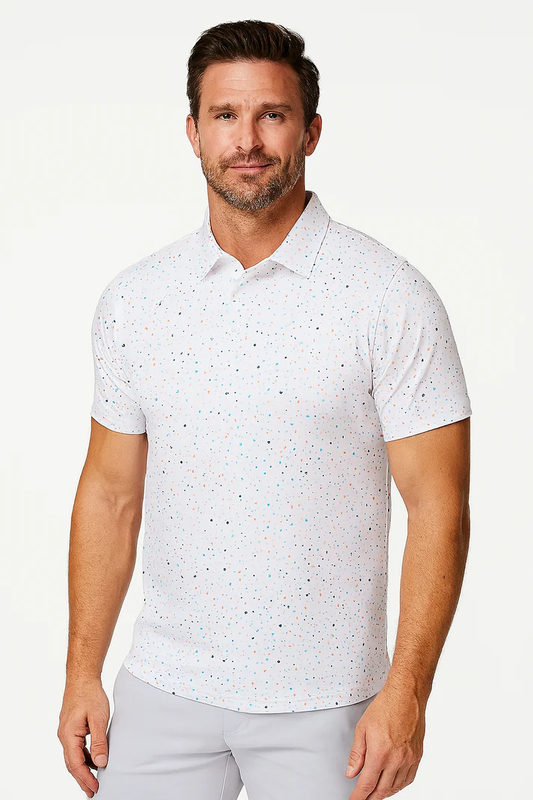 Antimicrobial Polo Shirt with Colorful Polka Dot Print and Quick-Dry Technology