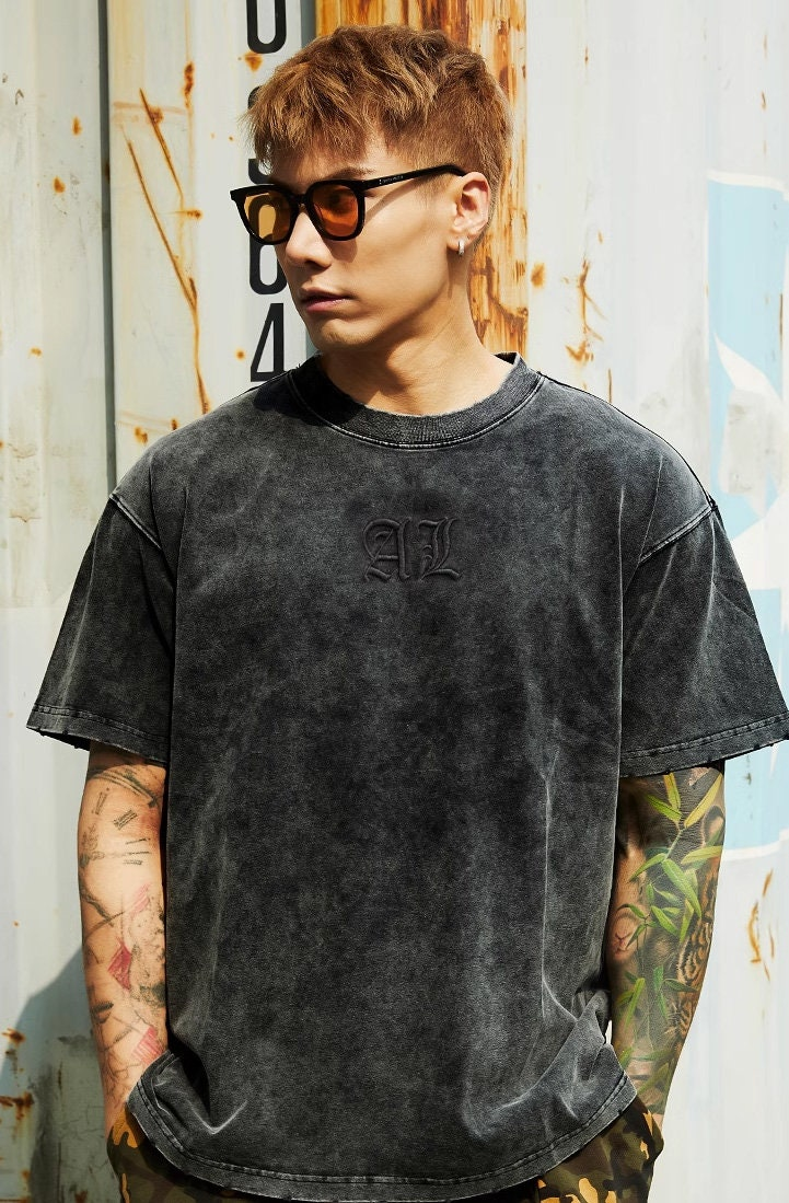 Custom Men's Short Sleeve Acid Wash T-Shirt Casual Sport Top High Print Logo Anti-Wrinkle Polyester/Cotton 180 Grams Loose Gym