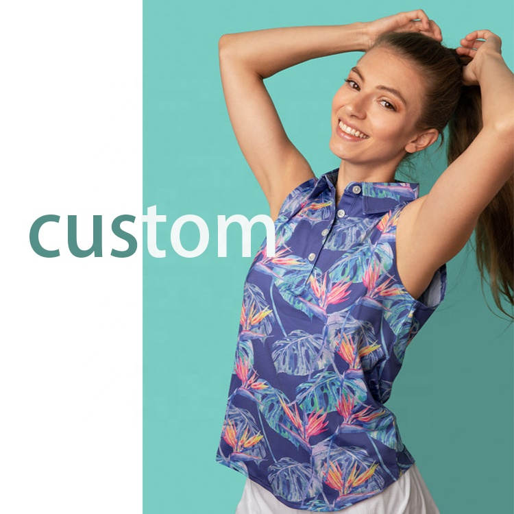 Custom Personalized Golf Activewear Lightweight Polyester Spandex Sleeveless Breathable Polo Shirt Women Golf Clothing
